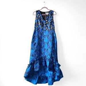 Belle Badgley Mischka ‘Sandrine’ Blue Floral Embroidered High-low Sheath Dress